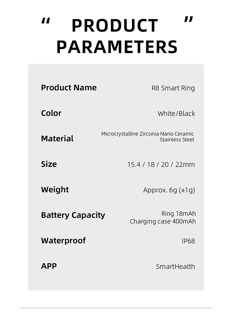 R8 Smart ring product parameters